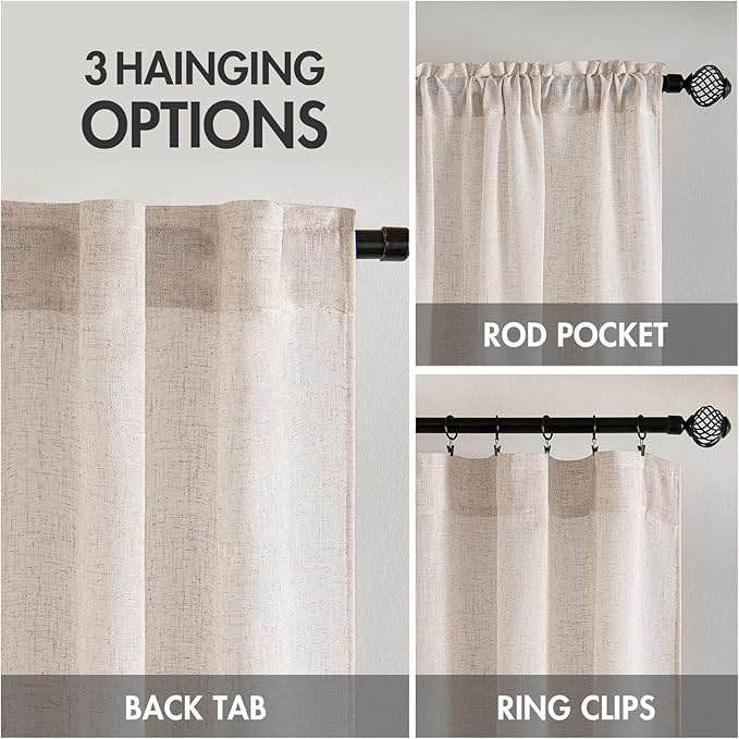 MIULEE Natural White Linen Curtains 94 Inch Length 2 Panels for Bedroom Living Room, Soft Thick Linen Textured Window Drapes Semi Sheer Light Filtering Back Tab Rod Pocket Burlap Look Decor