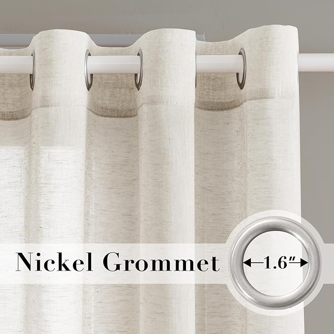 H.VERSAILTEX Linen Curtains Nickel Grommet Natural Linen Semi-Sheer Curtains 2 Panels Privacy Added Premium Soft Rich Material Drapes for Bedroom/Living Room - 52x54 - Inch - Ivory