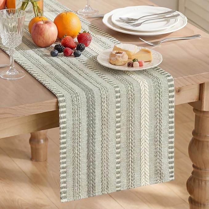 Artoid Mode Dark Grey Farmhouse Woven Table Runner, Seasonal Holiday Rustic Kitchen Dining Table Decoration for Home Party Decor 12x48 Inch