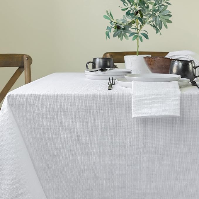Benson Mills Cameron Textured Fabric Table Cloth, for Everyday Home Dining, Parties, Weddings & Holiday Tablecloths (60" x 120" Rectangular, White)