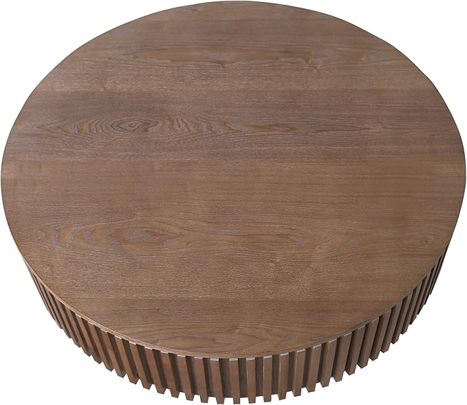 39.37'' Round Coffee Table with Storage, Solid Wood Veneered Modern Drum Coffee Table Accent Tea Table for Living Room, Bedroom, Apartment or Office-Walnut