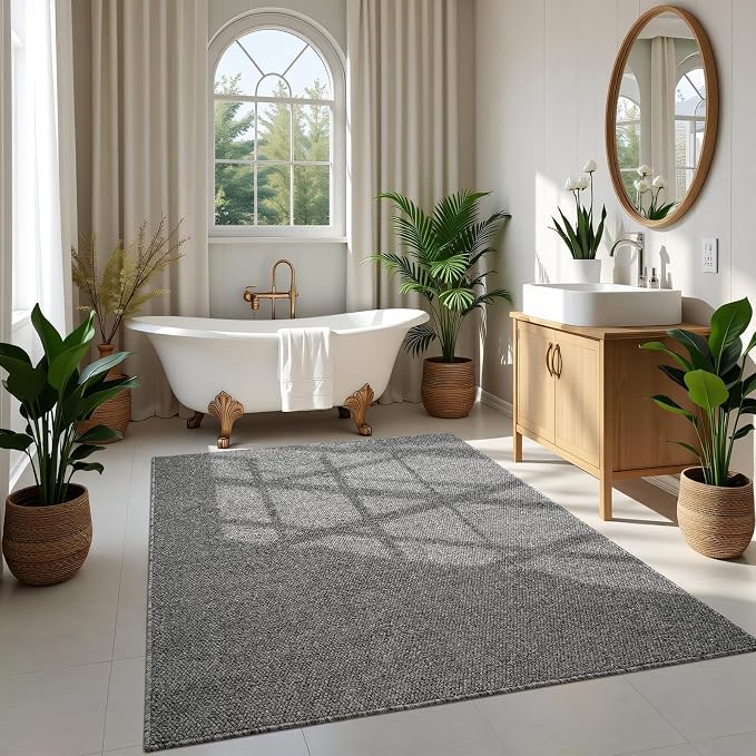 Softlife 4x6 Faux Jute Area Rug, Washable Rugs for Entryway Modern Farmhouse Non-Slip Accent Rug Floor Carpet for Dining Room Living Room Bedroom Kitchen Entryway, Grey