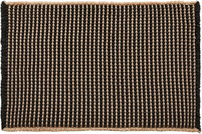 Triohero Waffle Bath Mat, Boho Bathroom Rugs Non Slip Washable, Ultra Soft Super Absorbent Quick Dry Farmhouse Bathroom Decor, 24" x 36", Black & Khaki