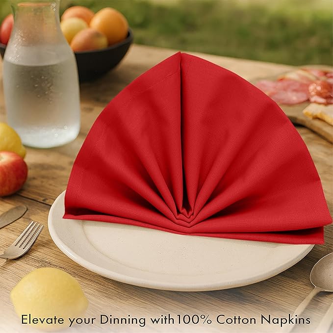 Ruvanti Cloth Napkins Set of 12, 100% Cotton High GSM 18x18 Inches Soft, Washable, Highly Durable & Absorbent, Perfect for Parties, Christmas, Thanksgiving Dinners – Flame Scarlet