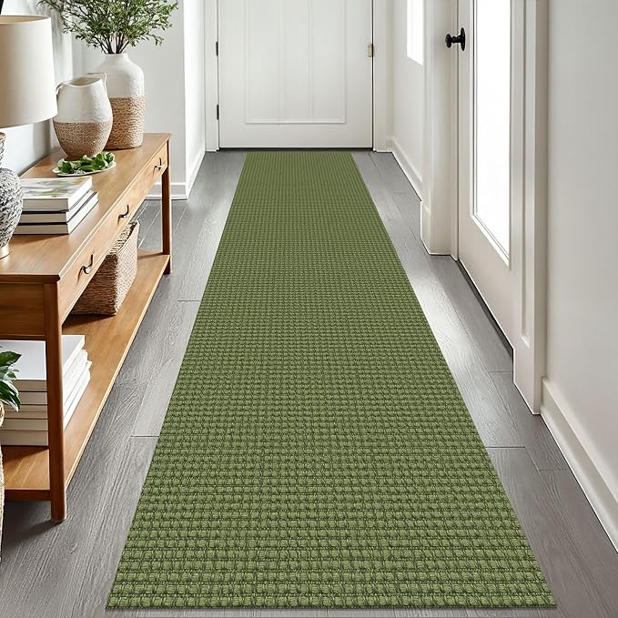 EARTHALL Woven Runner Rug 2x8 Ft Washable Runners for Hallways Cotton Non Slip Rubber Backed Kitchen Runner Braided Indoor Floor Carpet for Entryway, Hallway, Kitchen, Bedroom, Green