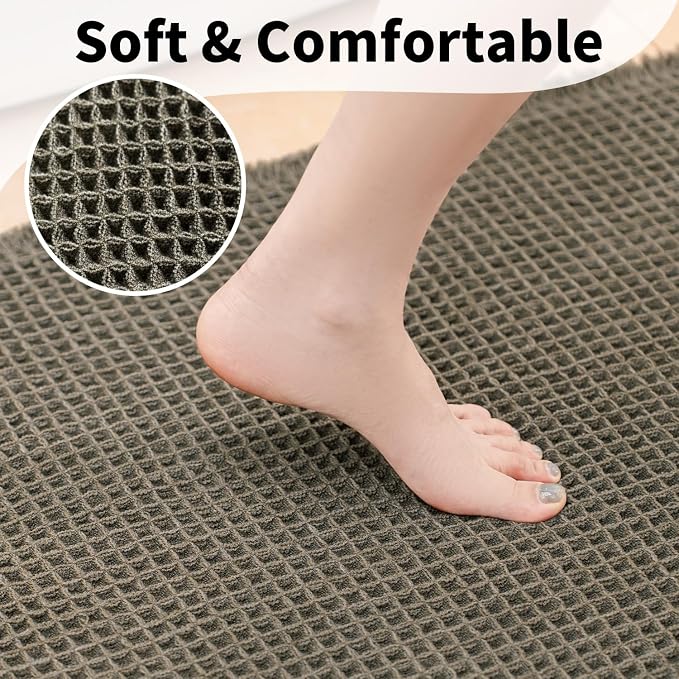 Waffle Bath Mat - Boho Bathroom Rugs Non Slip Washable, Super Absorbent & Quick Dry, Soft Bath Mat Farmhouse Bathroom Decor, 24'' x 48'', Olive Green