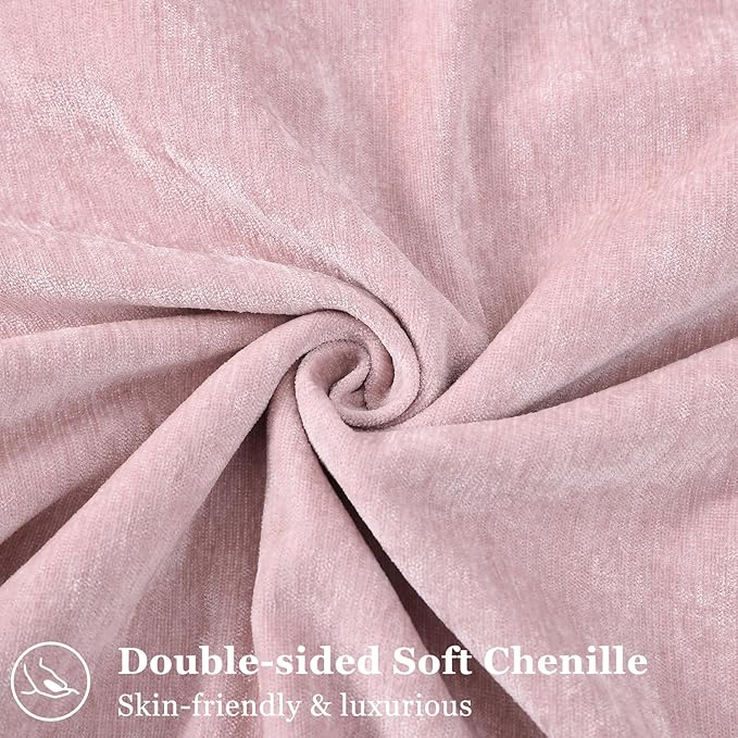 decorUhome Summer Couch Throw Pillow Covers 12x20 Set of 2, Decorative Soft Velvet Modern Cozy Chenille Lumbar Pillow Cases with Elegant Design for Sofa Bed Living Room Home Decor, Blush Pink