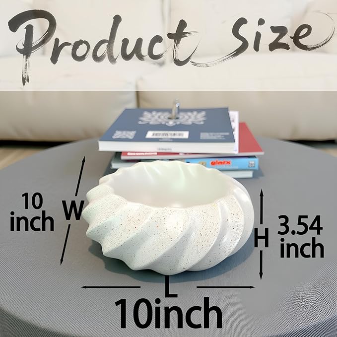 10" Decorative Rotundity Bowl decor - Multi functional modern home decoration Handicraft Bowls,Stylish Key Bowl for Entry Table,Decorative Fruit Bowls for Kitchen Counter,White Scalloped Bowls