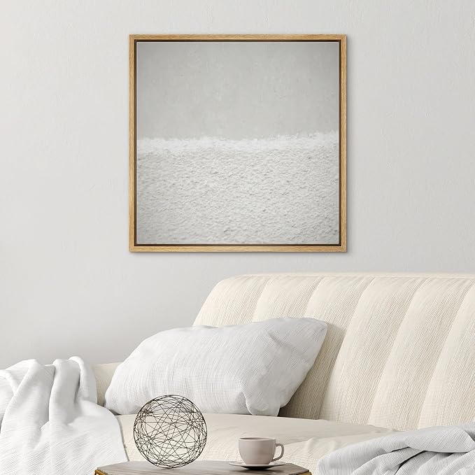 SIGNWIN Framed Canvas Print Wall Art Gray & White Grunge Paint Strokes Abstract Shapes Illustrations Modern Art Decorative Minimalism Relax/Calm for Living Room, Bedroom, Office - 16"x16" Natural