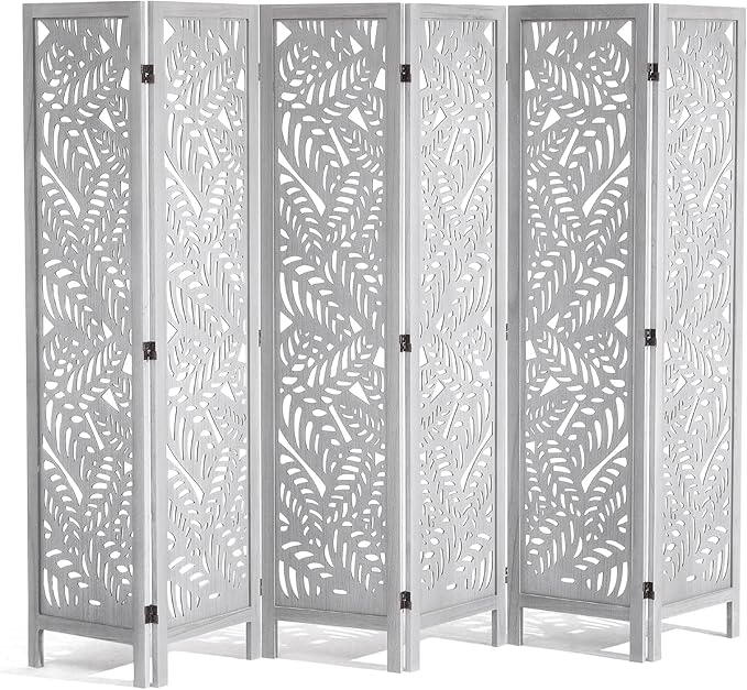 VEVOR Wood Room Divider, 6 Panel Wood Folding Privacy Screen, 66.9 Inches Tall Indoor Carved Partition Divider, Portable Decoration Screen, for Room Separation, Home, Office, Restaurant & Bedroom
