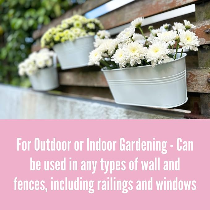 LaLaGreen Outdoor Plants Rail Planter (11.2 Inch, 5 Pack) White Metal Iron Hanging Flower Pots Deck Railings Fence Balcony Modern Boho Style Wall Mount Window Box Plant Holder Hooks Porch Home Décor
