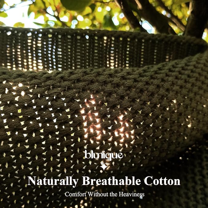 100% Cotton Cable Knit Throw Blanket, Lightweight Soft Knit Blanket for Sofa Couch Bed, Breathable All-Season Throw, Cozy Decorative Blanket, 50 x 60 Inch,Olive Green