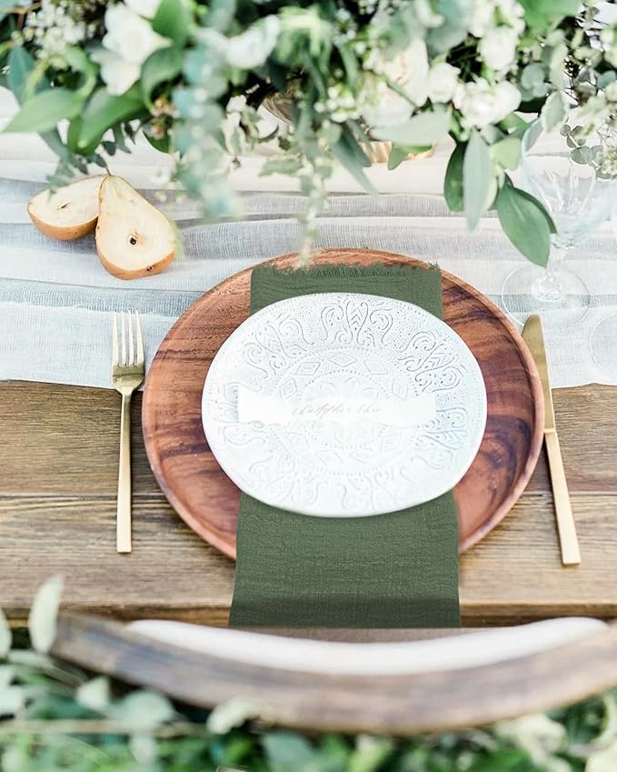 12 Pack Olive Green Cloth Napkins Cotton Linen Napkins 16 x 16 Inch Green Napkin Cloth Handmade with Fringe Soft Napkin Cloths Washable Rustic Dinner Napkin Cloths for Wedding Party Dinner Table