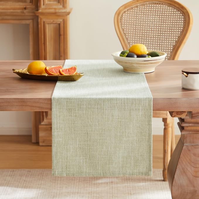 ZeeMart Rustic Cotton Linen Table Runner, 13x108 Inches Green, Farmhouse Style Sage Green Table Runners 108 Inches Long, Washable Kitchen Dining Table Decoration for Home Party Decor