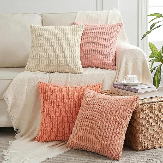 Fancy Homi 4 Packs Decorative Throw Pillow Covers for Living Room Couch Bed, Modern Farmhouse Boho Home Décor Accent Cushion Case, 14" x 14", Pink Series