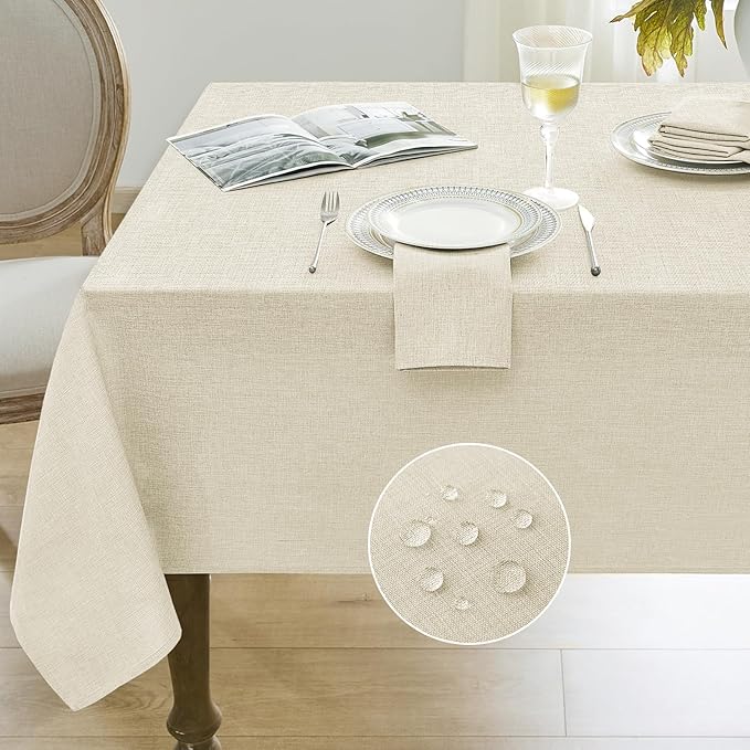 Softalker Large Cream Tablecloths Rectangular 60x120 inch Linen Textured Table Cloth Outdoor Waterproof, Stain and Wrinkle Resistant, Table Cloths for 6/8 Foot Rectangle Tables Decor for Garden Party