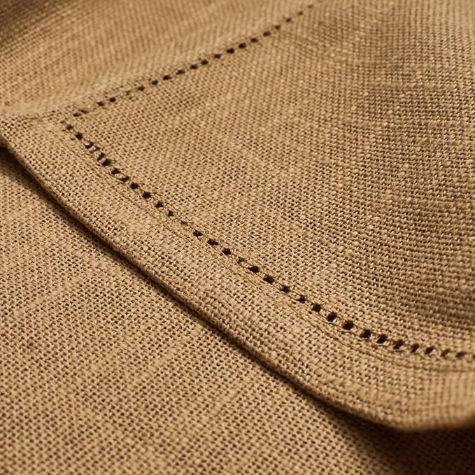 Hemstitch Cloth Napkins 100% Cotton – Sand Brown Dinner Napkins Set of 6/12, 18x18, Washable Fabric Napkins for Everyday Dining, Holiday, Thanksgiving & Christmas Table Décor