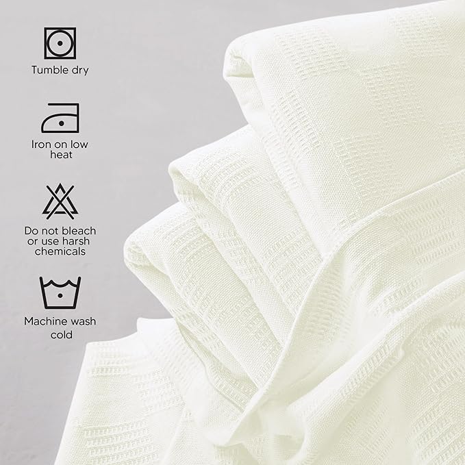 Utopia Bedding 100% Cotton Thermal Blanket Ivory Twin Size Soft, Lightweight, Breathable, Cozy Spring and Summer Blanket for Couch and Sofa, Home Room Decor Gifts for Women and Men (90x72 Inches)