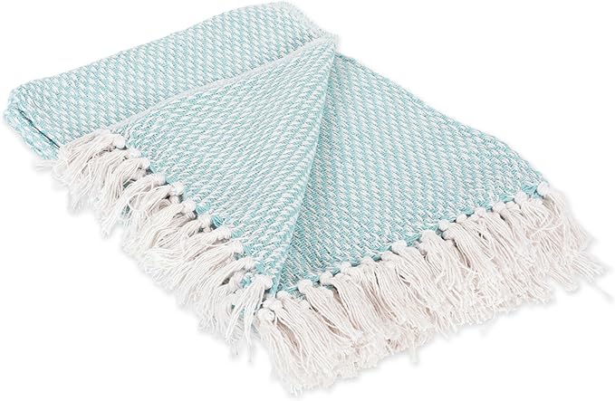 DII Woven Throw Collection 100% Cotton, Basketweave, 50x60, Aqua