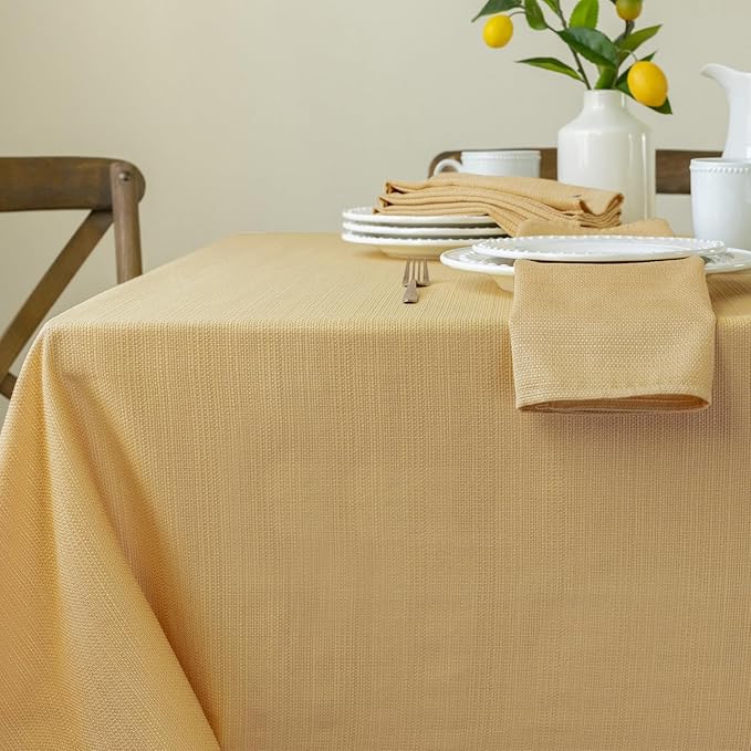 Benson Mills Cameron Textured Fabric Table Cloth, for Everyday Home Dining, Parties, Fall, Autumn, Holiday, and Thanksgiving Tablecloth (60" x 84" Rectangular, Sunshine/Yellow)
