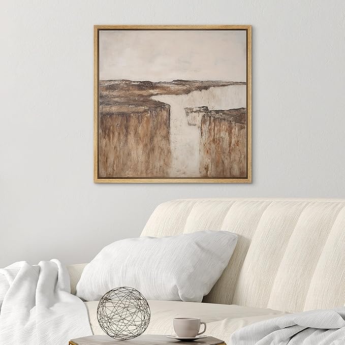 SIGNWIN Framed Canvas Print Wall Art Earthy Canyon Cliff Abstract Landscape Illustration Modern Art Decorative Nordic Minimal Calm/Zen for Living Room, Bedroom, Office - 16"x16" Natural