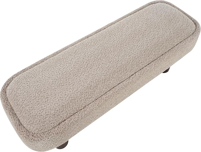 Christopher Knight Home Damas Boucle Upholstered Dining Bench, Wooden Entryway Bench, Long Sofa Footstool for Living Room, Bedroom End of Bed Bench, Khaki+Walnut
