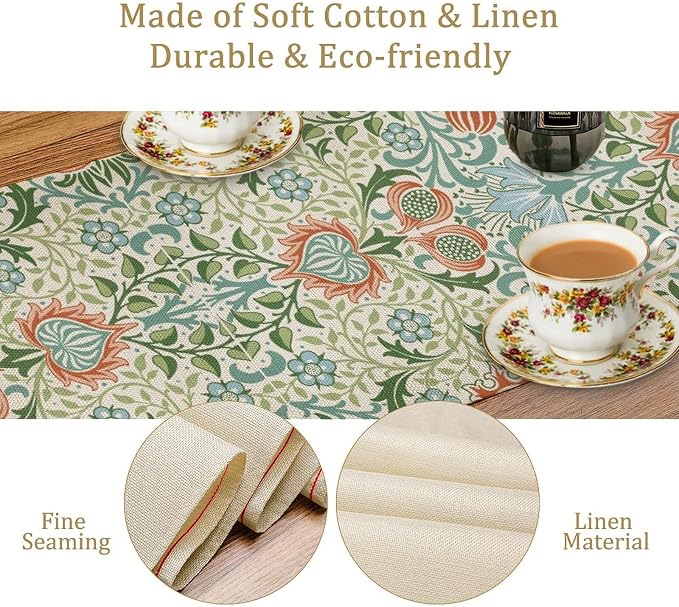William Morris Floral Table Runner Vintage Flowers Table Runner for Garden Farmhouse Wedding Party Holiday Dinner Home 13x70 Inch