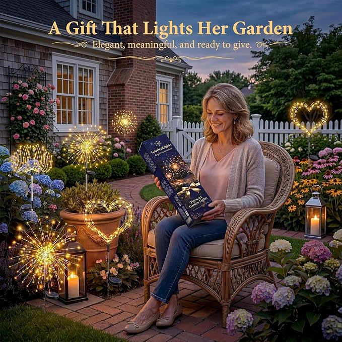 Solar Firework Lights Outdoor 4 Pack, 120LED Solar Starburst Garden Lights with 8 Modes, Waterproof Decorative Sparkle Light for Backyard, Garden, Patio & Lawn Landscape - Gifts for Women Mom