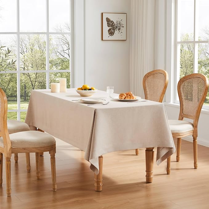 ZeeMart Basic Linen Textured Table Cloth, 52 x 70 Inch Light Tan, Farmhouse Style Neutral Rectangle Tablecloth, Wrinkle Resistant Washable Heavy Weight TableCloths
