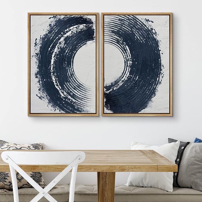 SIGNWIN Framed Canvas Print Wall Art Set Black Gray Pastel Paint Stroke Spiral Ring Abstract Shapes Illustrations Modern Minimal Decorative for Living Room, Bedroom, Office - 16"x24"x2 Natural
