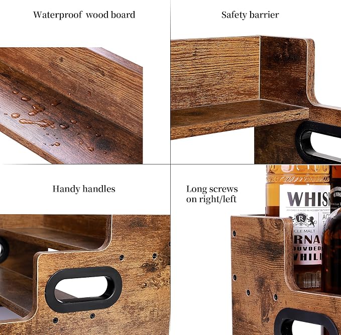 Bottle Display Shelf, Coffee Syrup Rack Organizer, 3 Step Countertop Liquor Wine Rack, mini bar,Liquor Cabinet, Home Retro Bar Shelf Stand for Liquor Whiskey, Spirits (3 Tier)