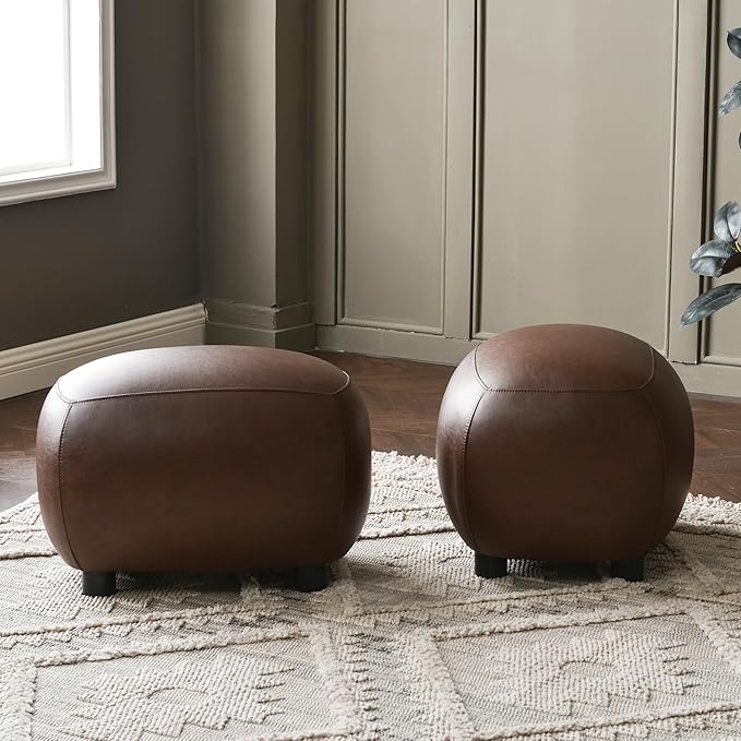 KINWELL 23" Wide Faux Leather Upholstered Ottoman Set of 2, Mid-Century Modern Living Room Footrest with Soft Padded Seat, Footstool for Bedroom, Entryway or Living Room, Dark Brown