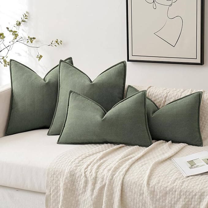 MIULEE Pack of 2 Army Green Decorative Pillow Covers 18x18 Inch Soft Chenille Luxurious Couch Throw Pillows Farmhouse Cushion Covers with Elegant Design for Sofa Bedroom Living Room Spring Home Decor