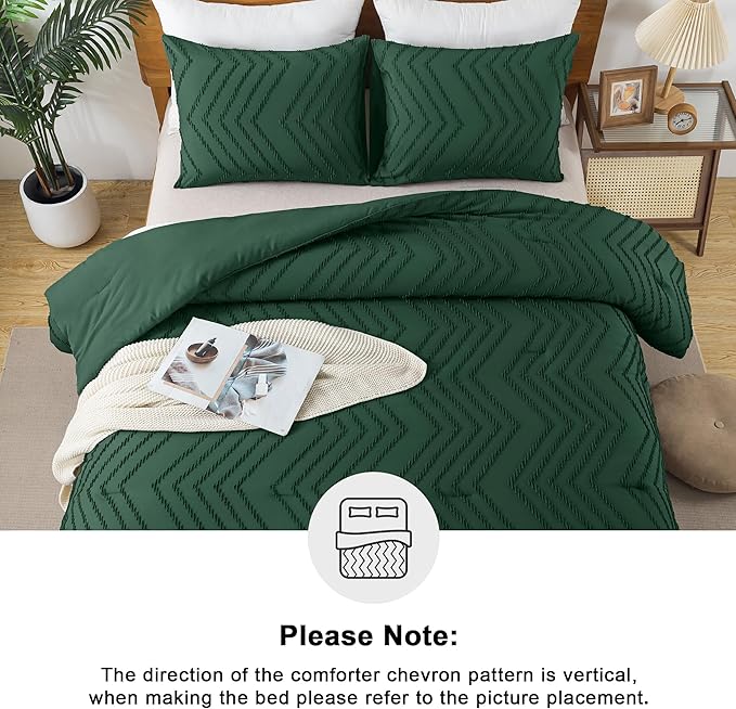 Andency Emerald Green Oversized Super King Plus Comforter Set 128x120, Extra Large King Size Comforter Oversize Boho Soft Warm Bedding Comforter Sets, 3 Pieces Aesthetic Chevron Textured Bedding