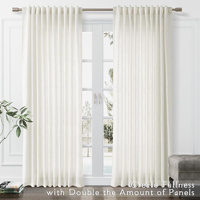 Joywell 120 Inch Linen Curtains Extra Long for Living Room Patio Sliding Glass Door Back Tab Semi Sheer Privacy Drapes for Villa Cottage Large Window Boho Neutral 120 Inch Length Curtain 10Ft