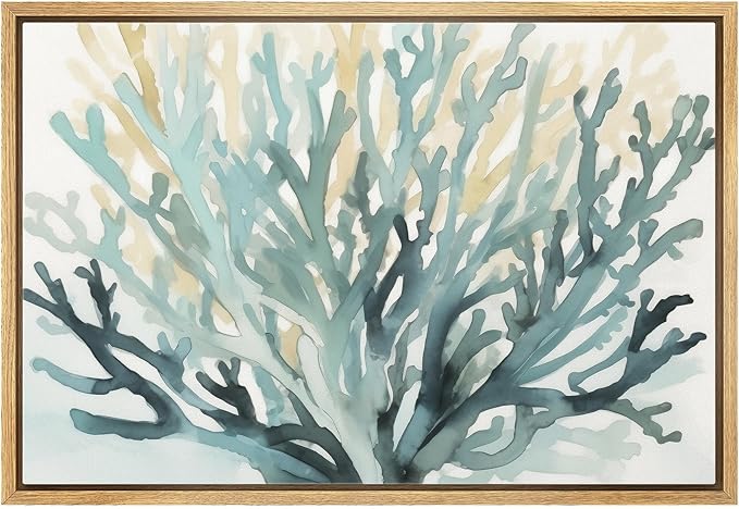MUDECOR Framed Canvas Print Wall Art Modern Watercolor Coral Branch Abstract Illustrations Minimalism Decorative Bohemian Colorful Zen for Living Room, Bedroom, Office - 24"x36" NATURAL