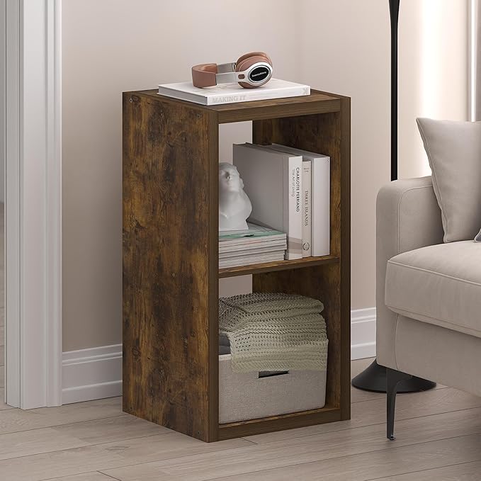Furinno Cubicle Book Shelf, 2-Cube Bookshelf, Extra Thick Frame Horizontally & Vertically Reversible Bookcase with Open Back, 14.6" x 16" x 30", for Living Room, Bedroom, Home Office, Amber Pine