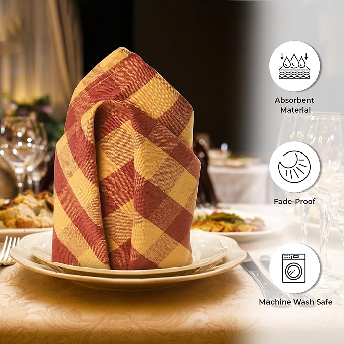 Urban Villa Cloth Napkins 100% Cotton Highly Absorbent Washable Durable Reusable Premium Dinner Napkins Ideal for Gifts for Mothers Day Hotel Farmhouse Parties - Brick Gold (20" x 20", Set of 6)