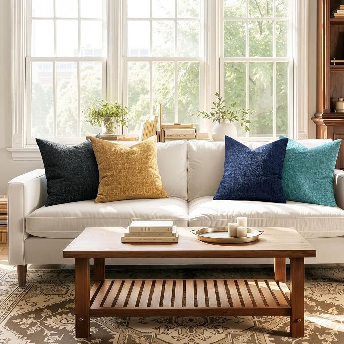 MIULEE Decorative Throw Pillow Covers 18x18 Pack of 2 Mustard Yellow Couch Pillow Covers Soft Cozy Textured Chenille Pillowcases for Home Decor Sofa Living Room Cushion Bedroom