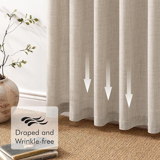 MIULEE Faux Linen Curtains 63 Inch Length 2 Panels Natural Khaki Semi Sheer Curtain with Back Tab Rod Pocket, Light Filtering Window Privacy Burlap Drapes for Living Room Bedroom 42W x 63L