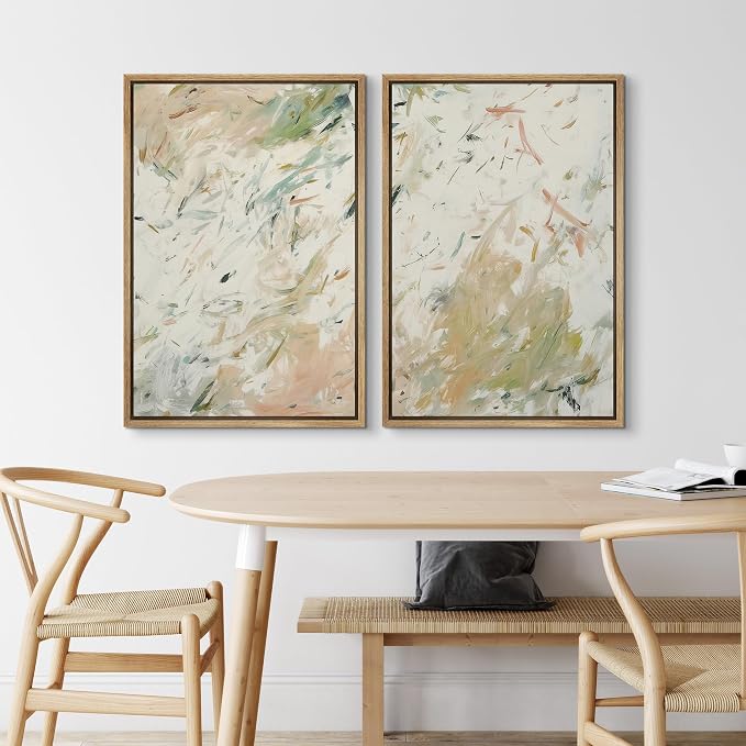 SIGNLEADER Framed Canvas Print Wall Art Soft Pastel Abstract Brushstroke Minimal Illustrations Modern Art Decorative Minimal Relax/Calm for Living Room, Bedroom, Office - 16"x24"x2 Natural