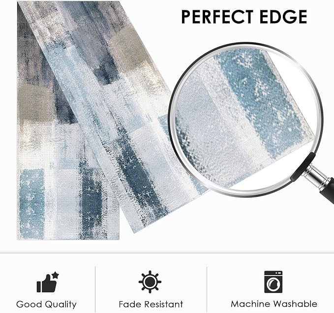 Emvency Farmhouse Table Runner, Vintage Blue and Grey Abstract Art Painting for Kitchen Coffee Table Family Dinners Holiday Parties Wedding Events Decor(13x60 inch)