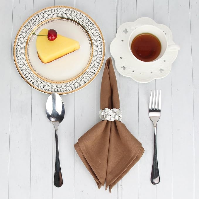 Solid Color Linen Blended Thin Dinner Cloth Napkins - Pack of 12 (40 x 40 cm) - for Events & Home Use (Coffee)