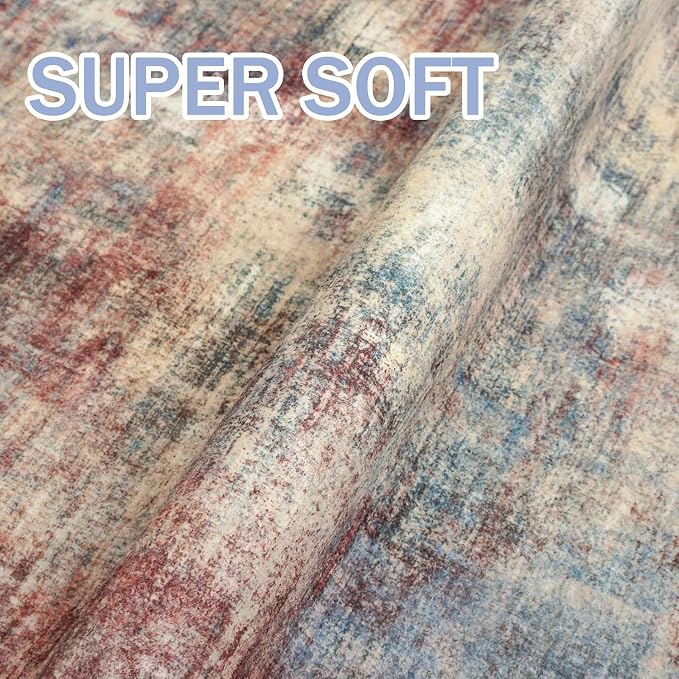 IOHOUZE Abstract Runner Rug 3x6 Ft Washable Runners for Hallways, Non Slip Kitchen Runner Printed Faux Wool Entryway Runner Indoor, Modern Abstract Floor Carpet for Hall Kitchen Bedroom, Red/Multi