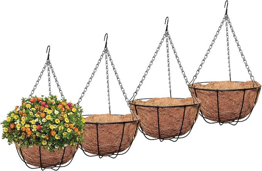 MTB Supply 4 Pack 12 Inch Garden Hanging Baskets Traditional Style with Coco-Liner for Home Balcony Patio Decoration Outdoor Planter
