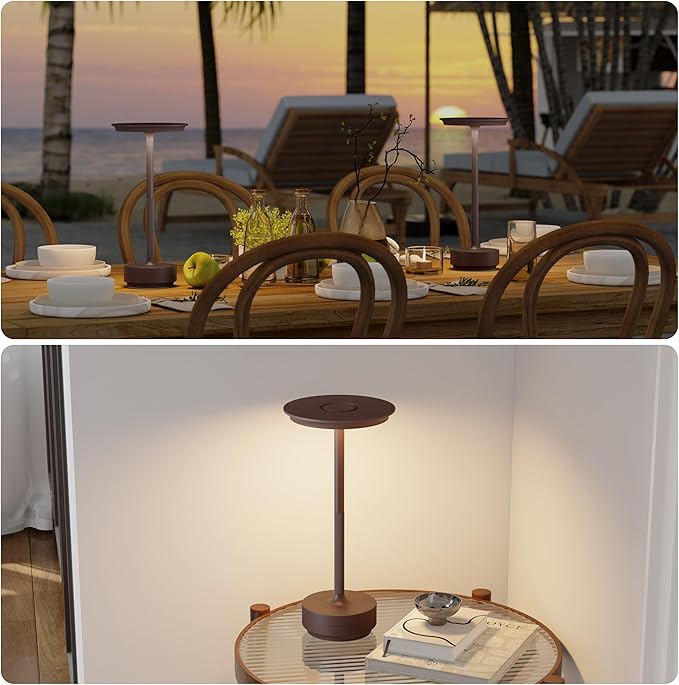TBBGA 2 Pack Rechargeable Cordless Table Lamps, 5000mAh Portable Battery Table Light, 3 Color Stepless Dimming LED Table Light with Memory Function, for Outdoor/Home/Patio/Restaurant.(Rust)