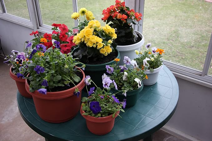 Hanging Flower Pots, 7 inch, Terra Cotta Colored, 5 Pack | Plastic Flower Pot, With Hangers, Seedlings & Nursery, Seed Starting Pot
