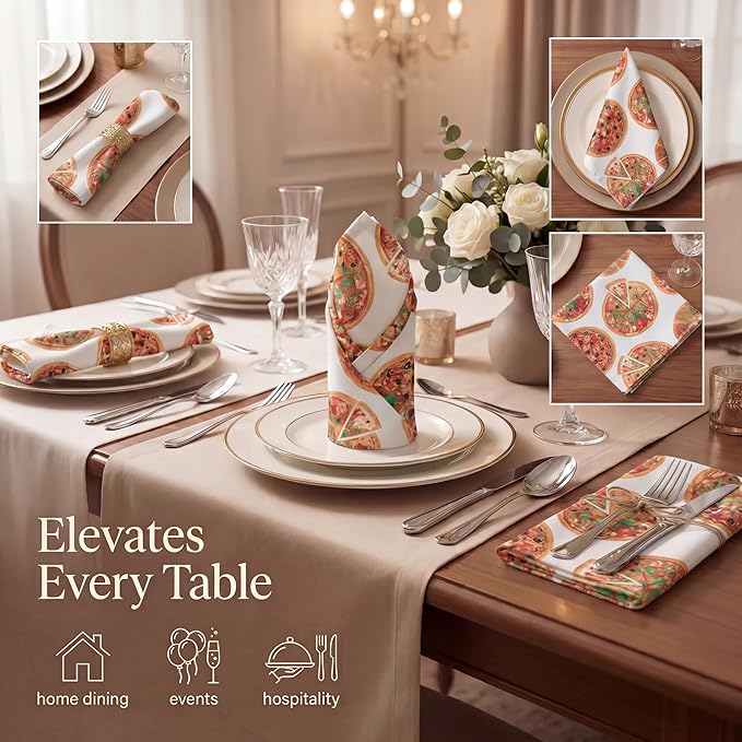 Urban Villa Cloth Napkins 100% Cotton Highly Absorbent Washable Durable Reusable Premium Dinner Napkins Ideal for Gifts for Mothers Day Hotel Farmhouse Parties - Pizza (20" x 20", Set of 12)