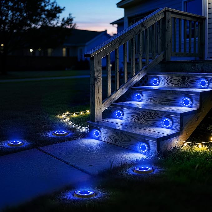 Joomer 16 Pack Solar Ground Lights, 2-in-1 Solar Lights Outdoor Waterproof Solar Powered Disc Light Landscape Garden Lighting Light for Patio Pathway Lawn Yard Driveway Walkway Deck Step (Blue)