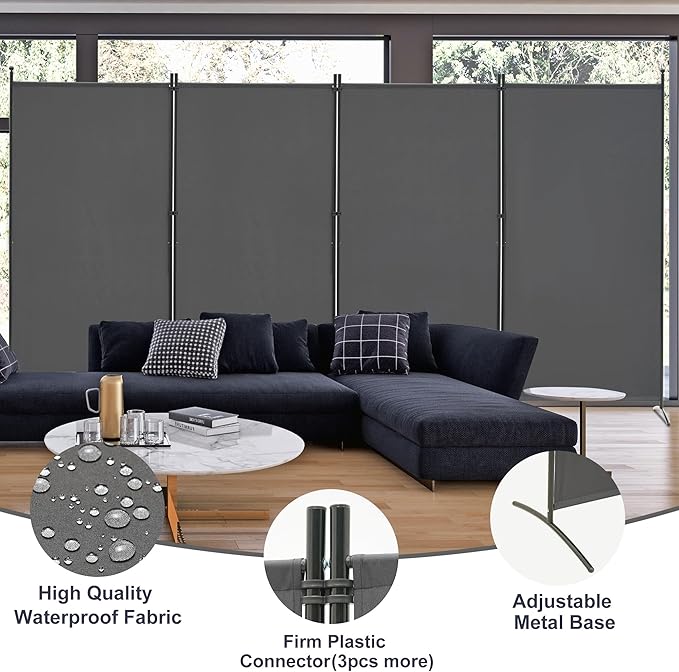 Spurgehom 4 Panel Room Dividers Folding Privacy Screen, Freestanding Fabric Partition Portable Room Partition Wall Dividers for Home Office Room Restaurant, 136" W X 72" H (Grey)